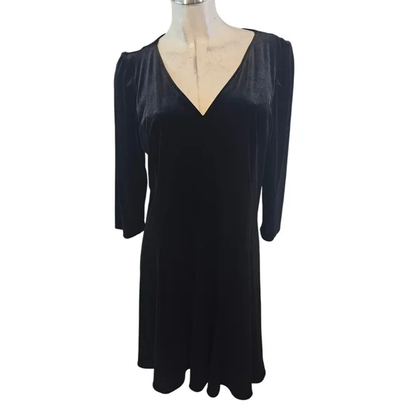 Coldwater Creek Size L 14 16 Black V-neck Velvet Dress - Picture 2 of 7